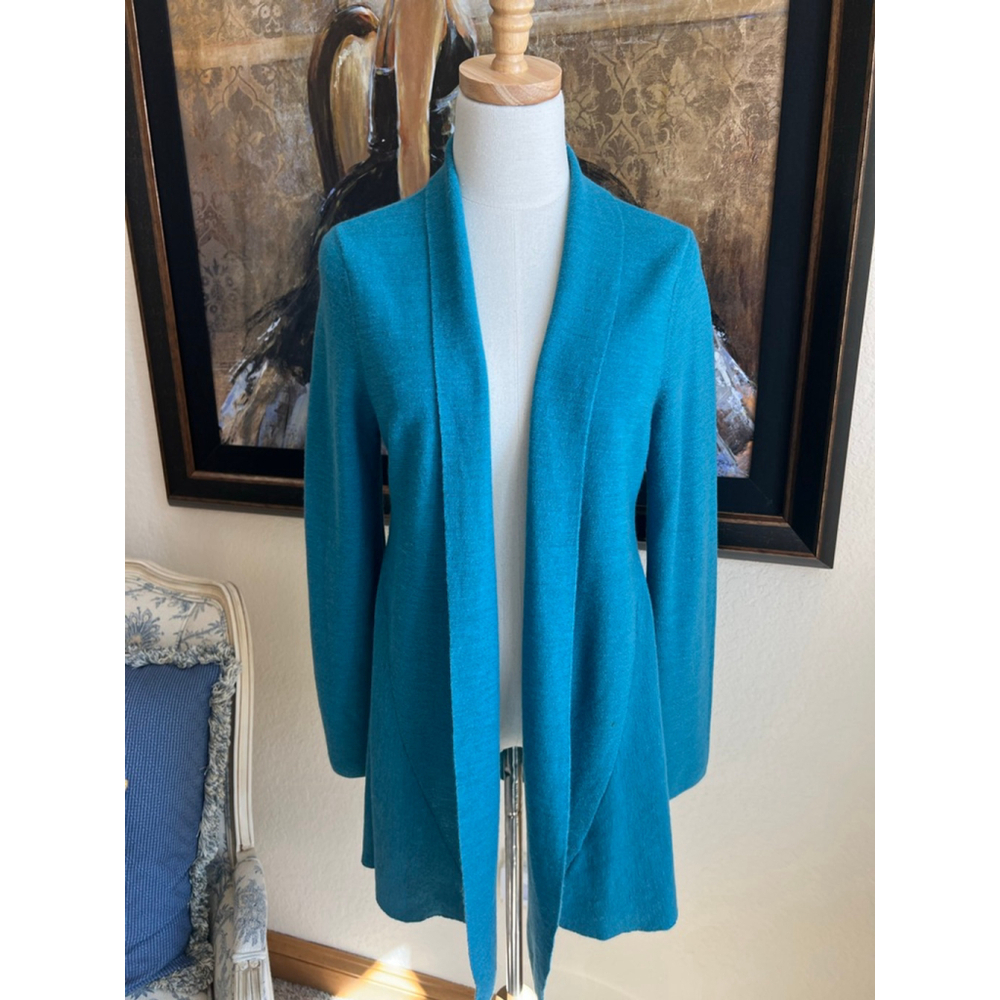 Eileen Fisher Teal Merino Wool Open Cardigan S